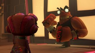 Raz fighting an enemy in Psychonauts 2 using his psychic powers