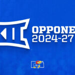 Close-up shot of the Kansas Jayhawks football helmet, showcasing the team logo and colors