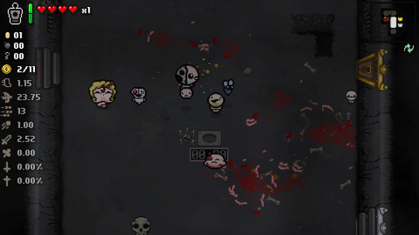 Characters from The Binding of Isaac in a chaotic scene