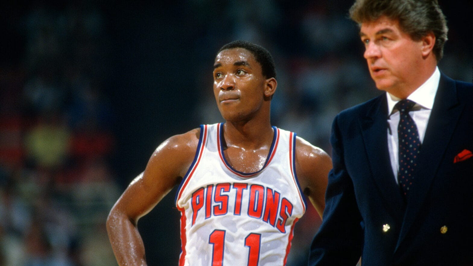 Isiah Thomas led the Pistons with 47 points in the historic 186-185 triple-overtime game against the Denver Nuggets