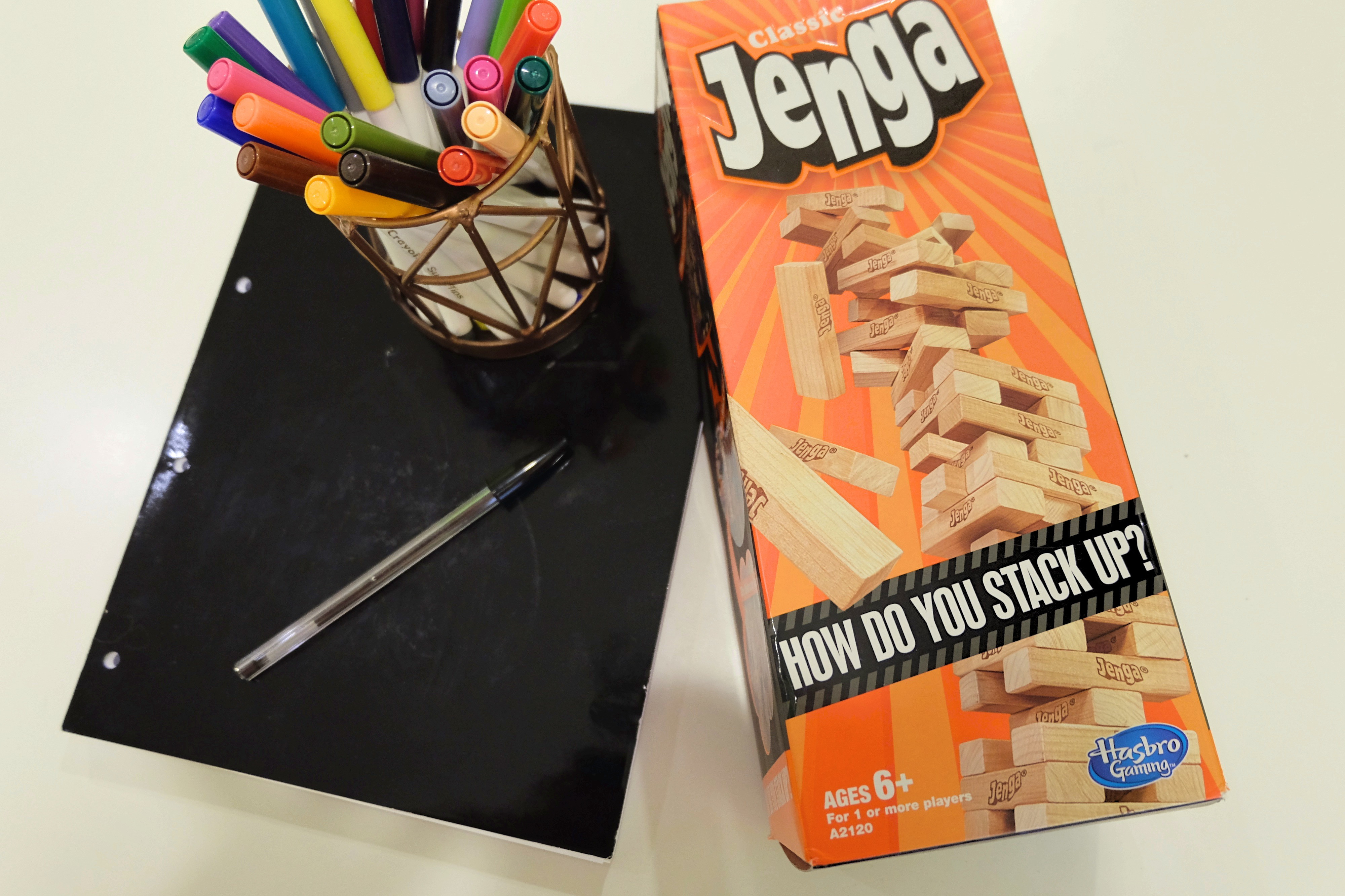 Jenga blocks stacked for a game