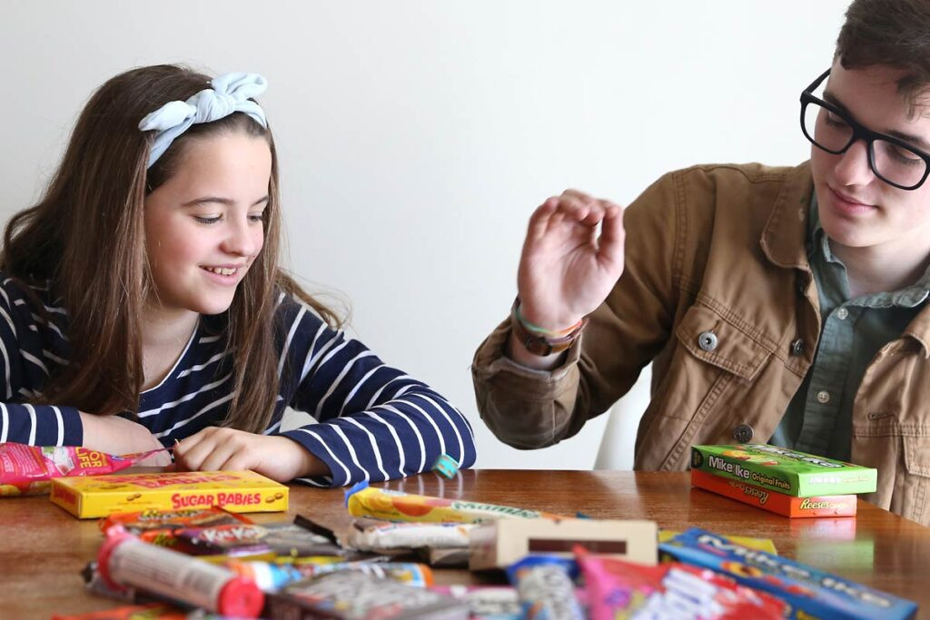 Kids playing the candy bar game