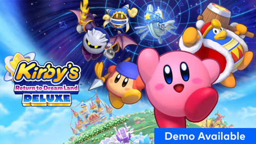 Kirby's Return to Dreamland Deluxe gameplay featuring multiple Kirby characters exploring a colorful world