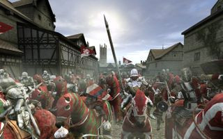 Knights battle in the streets in Medieval II: Total War