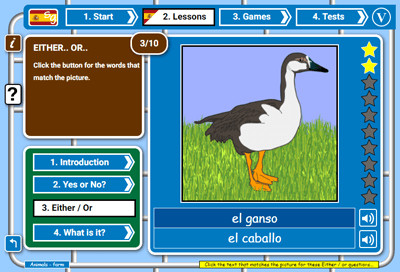 SpanishGames.net Either / or lesson activity