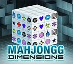 The image features a digital advertisement for a game called Mahjongg Dimensions. The ad displays a 3D arrangement of Mahjong tiles forming a cube shape.