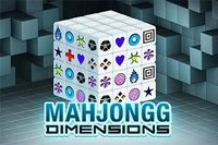 The image features a digital advertisement for a game called Mahjongg Dimensions. The ad displays a 3D arrangement of Mahjong tiles forming a cube shape.