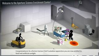 Bridge Constructor Portal gameplay combining bridge-building mechanics with Portal elements like portals and test chambers
