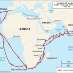 Map of Vasco da Gama's first voyage from Lisbon to Calicut, India