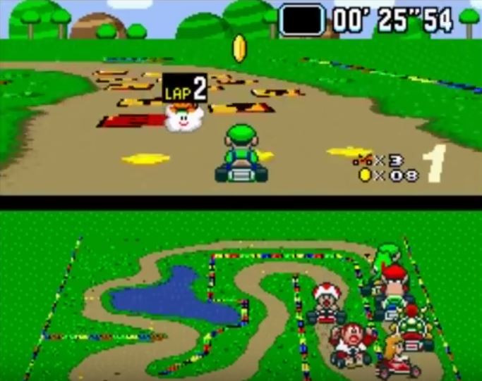 Super Mario Kart gameplay on SNES