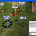 Image from the MARS: Military Advanced Real-Time Simulator feasibility report to the US Army. Screen shot of MARS, showcasing the user interface and simulation environment.