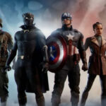 The four playable characters in Marvel 1943: Rise of Hydra in order from left to right: Gabriel Jones, Azzuri / Black Panther, Steve Rogers / Captain America, and Nanali