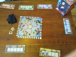 Medici board game setup, illustrating its simple yet strategic gameplay