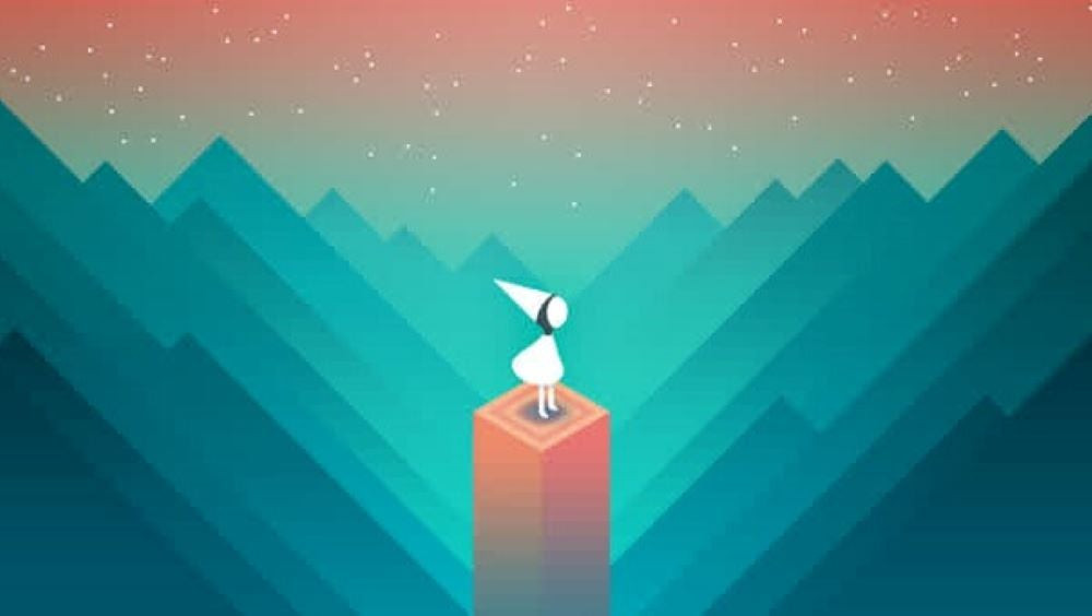 Character standing on a pillar in Monument Valley