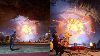 It Takes Two screenshot of its split-screen gameplay, with May on the left and Cody on the right.