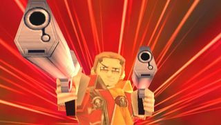 A man holding two pistols during Skies Of Arcadia, one of the best Dreamcast games.