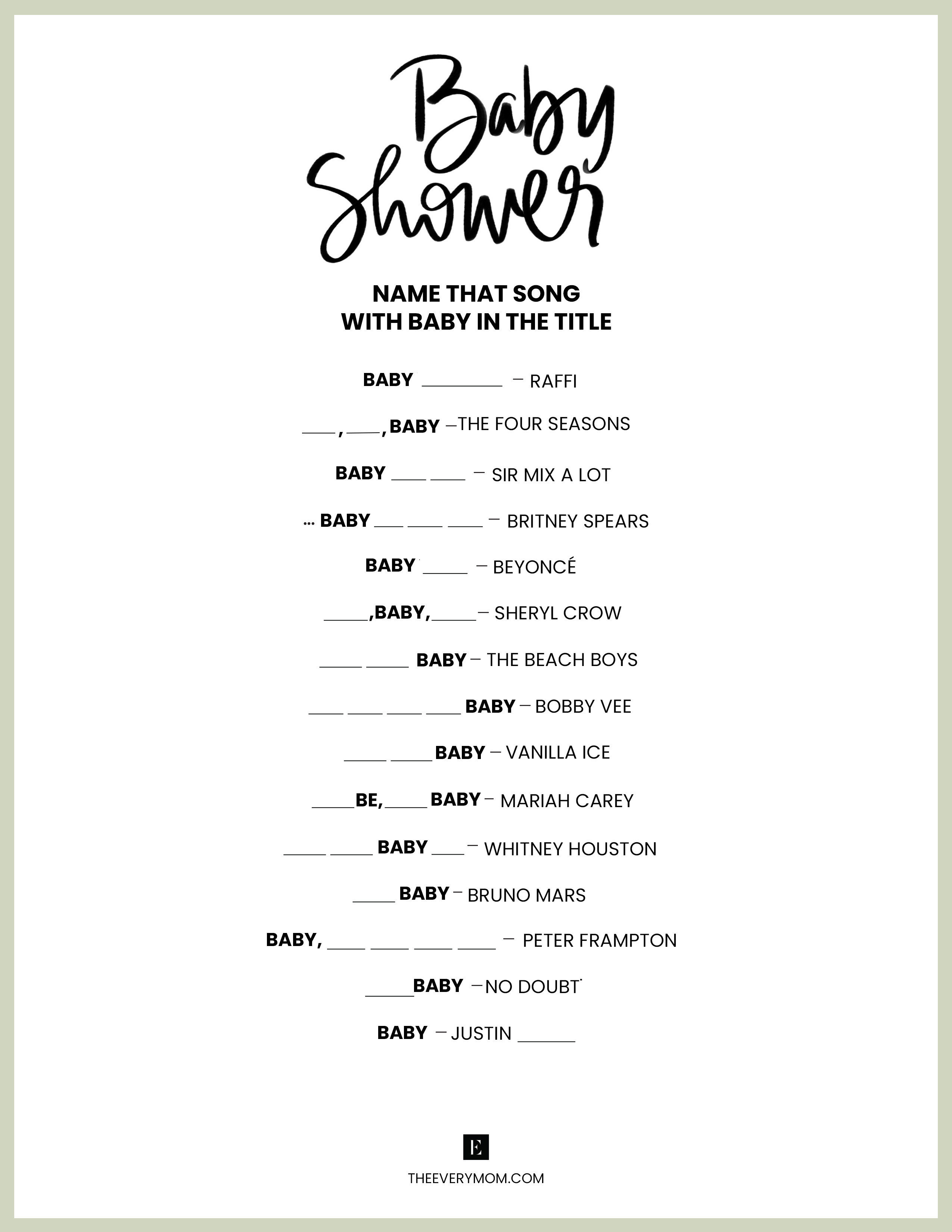 Baby Shower Name That Song Free Printable Game
