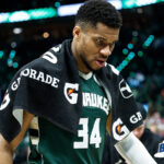 Giannis Antetokounmpo on the court, Milwaukee Bucks, NBA