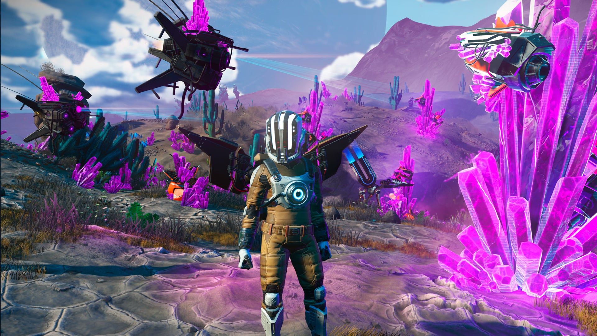 A character in a spacesuit in an outerworldly place