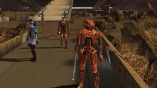 Three players during one of the best RPGs, Star Wars: Knights of the Old Republic.