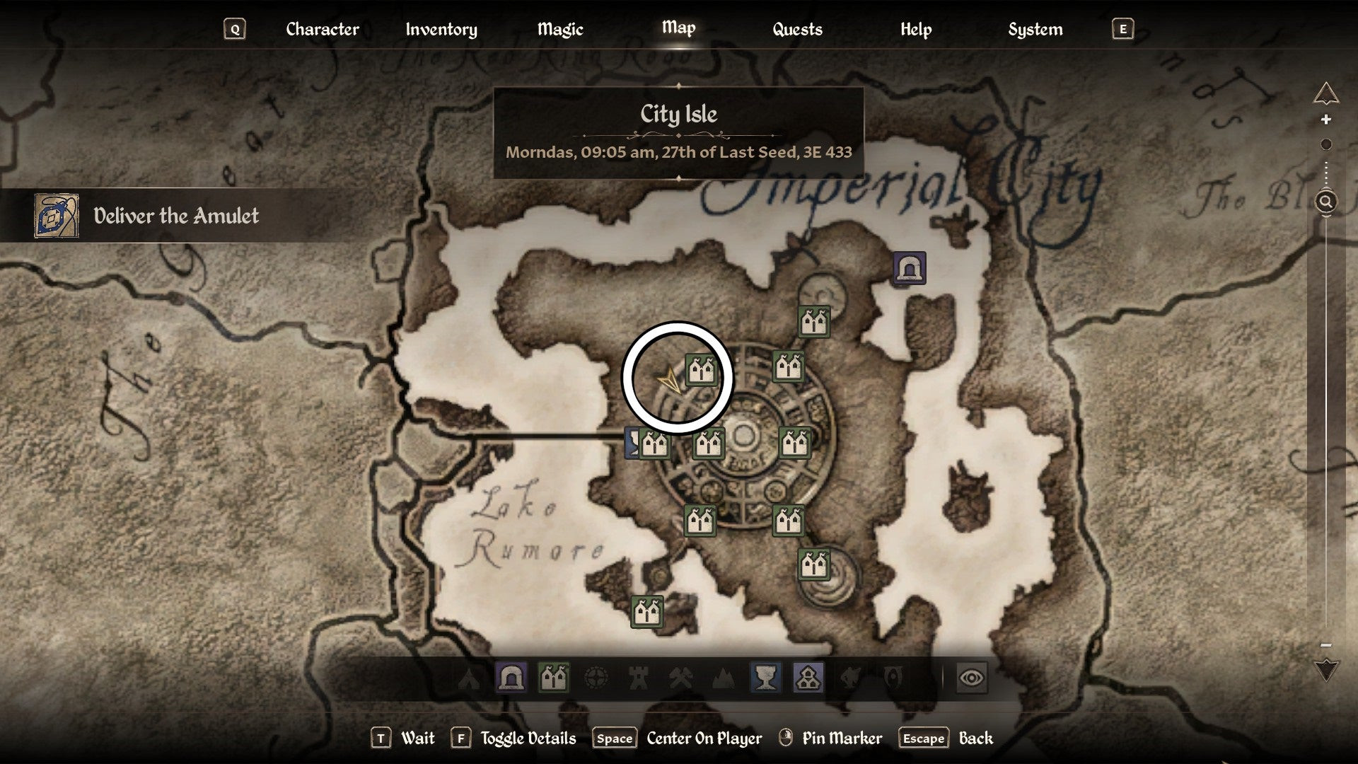 Map showing Shady Sam's location near Chestnut Handy Stables and the Imperial City walls, making him easily accessible early in the game.