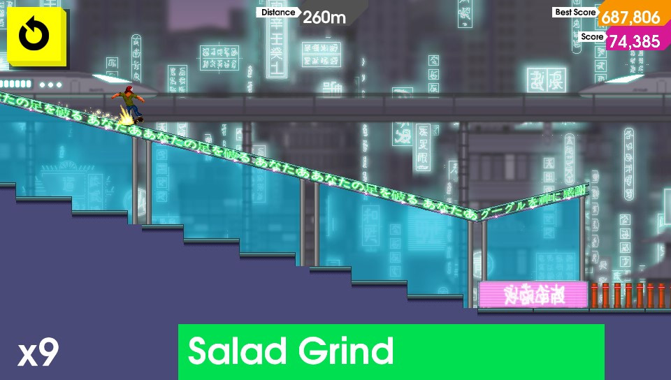 Skateboarder grinding in OlliOlli