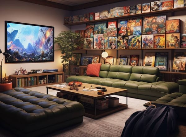 Cozy Game Room with Ottoman
