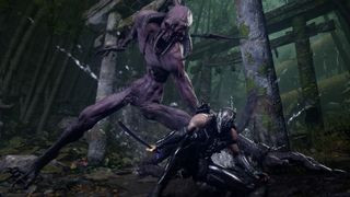 A Ninja Gaiden 4 screenshot showing Ryu killing a monster.