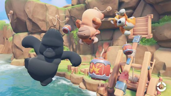 Party Animals: A gorilla heads towards a pink pig and an orange dog