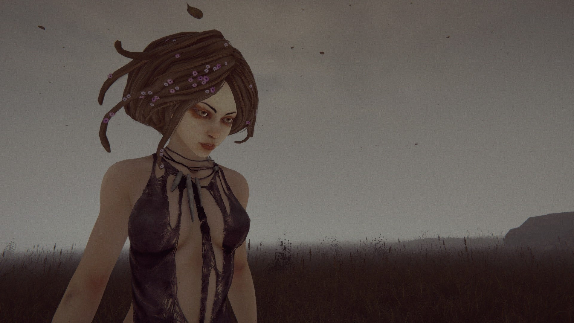 A woman with flowers in her hair