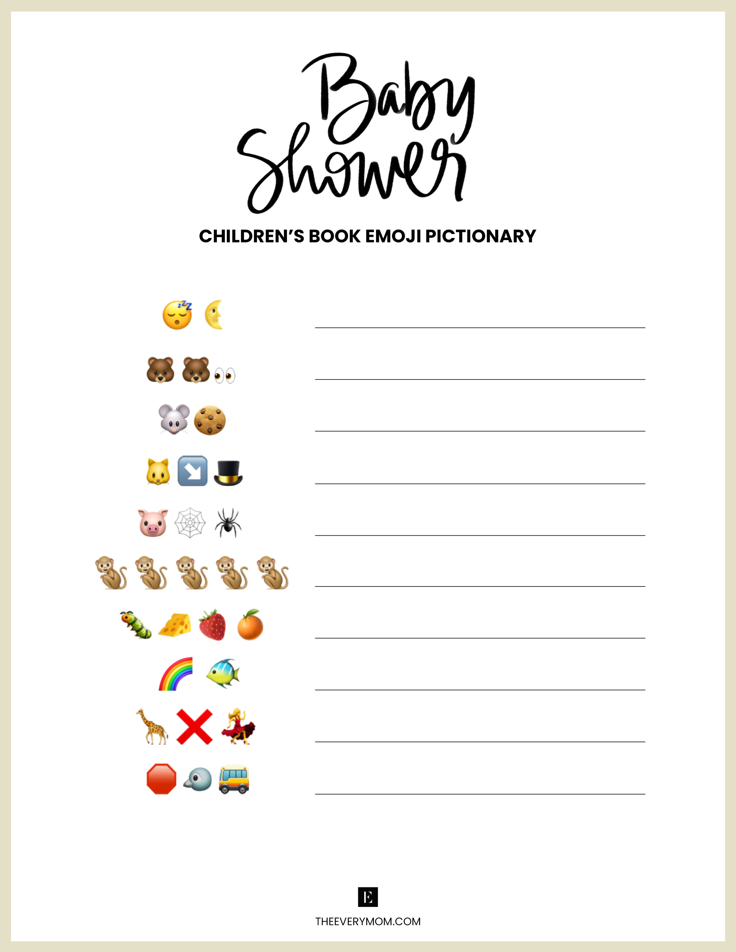 Baby Shower Childrens Book Emoji Pictionary