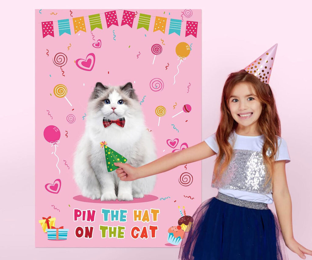 Pin the hat on the cat party game