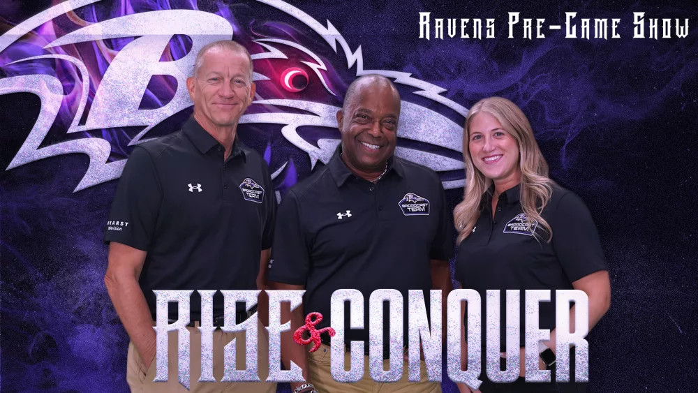 The Baltimore Ravens pre-game team consisting of Keith Mills, Kirk McEwen, and Valerie Preactor