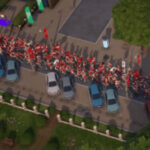 Fans celebrating in a dedicated fan zone in Copa City, with club flags and team colors prominently displayed