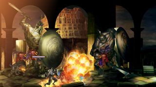 Dragon's Crown gameplay on PS Vita showcasing vibrant brawler action and fantasy characters.