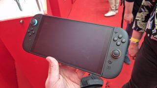 Nintendo Switch 2 handheld being held at Nintendo Experience