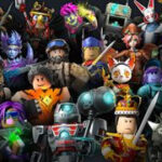 Multiple Roblox characters on a background together.