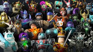 Multiple Roblox characters on a background together.