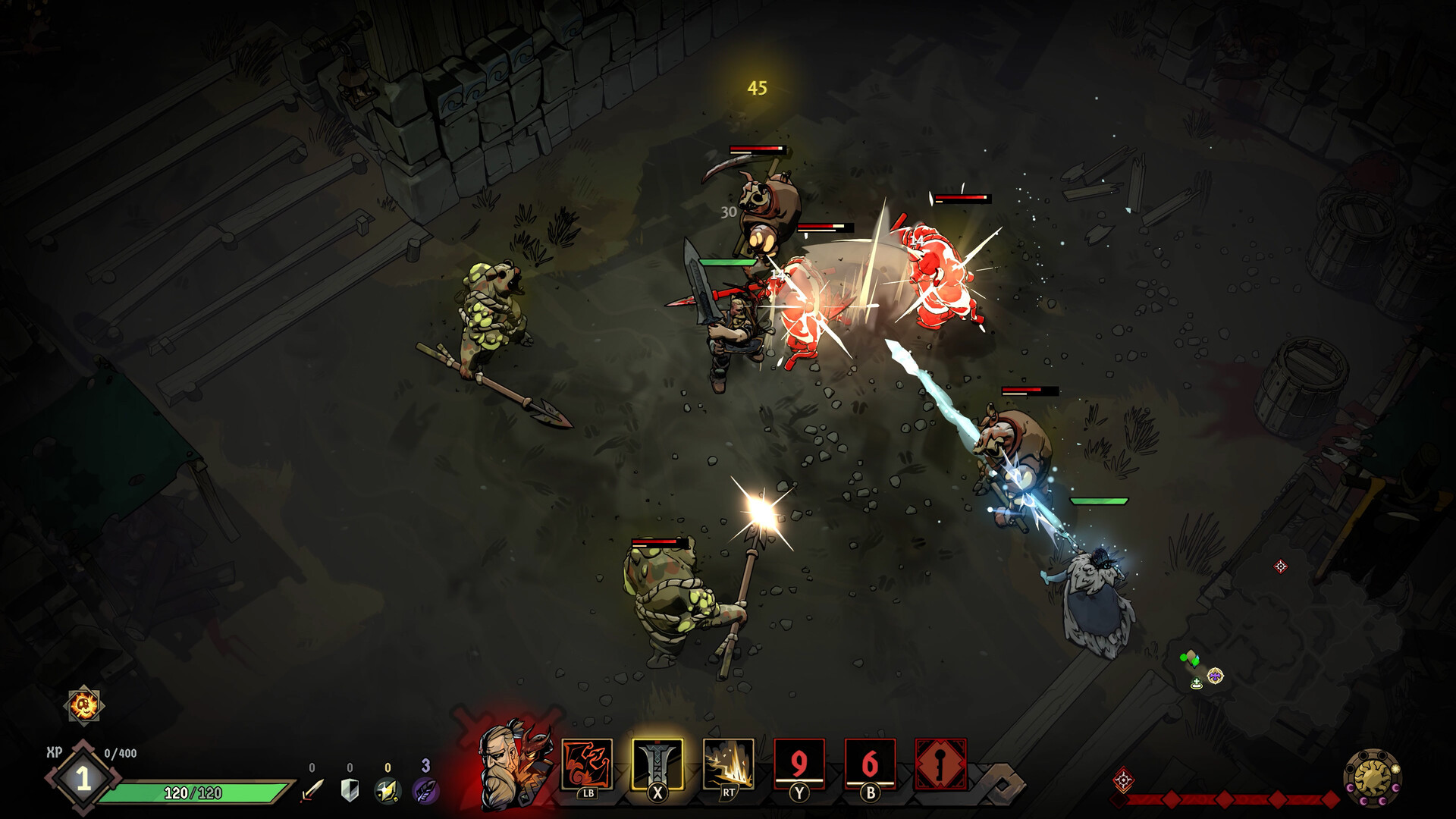 Four characters stand ready in Ravenswatch