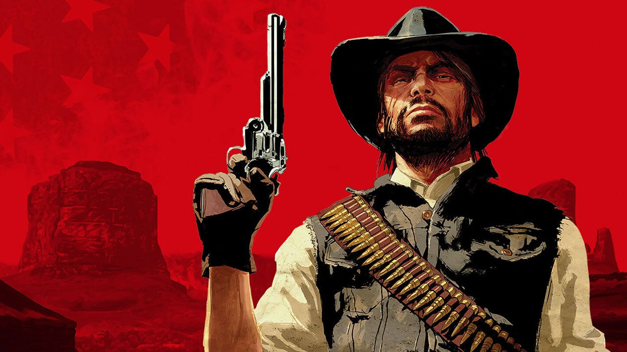 A cowboy holds a revolver