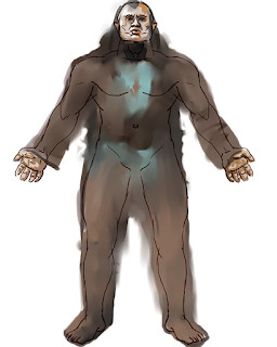A depiction of what a morphologically reasonable giant might look like, with clothing and adjusted proportions based on biomechanical constraints.