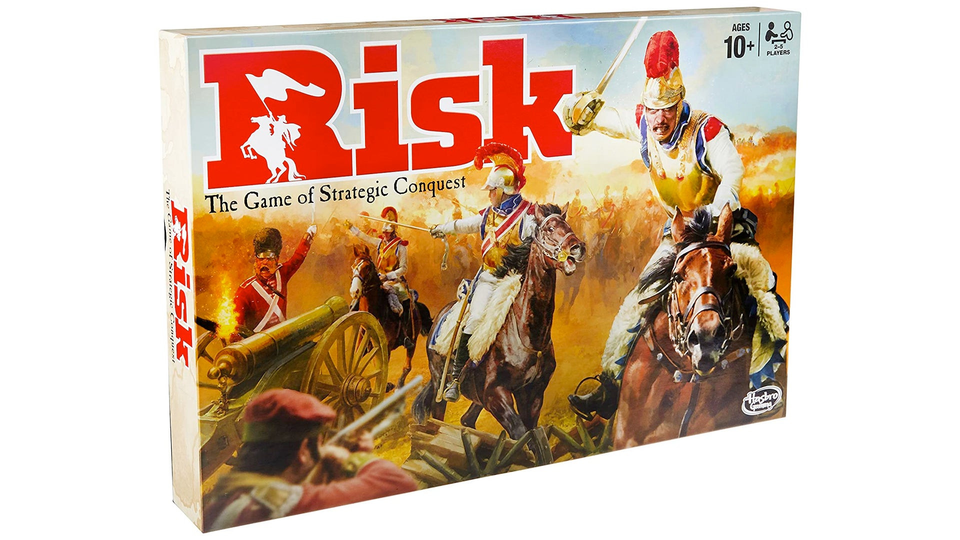 Risk board game box featuring strategic gameplay elements and global domination themes