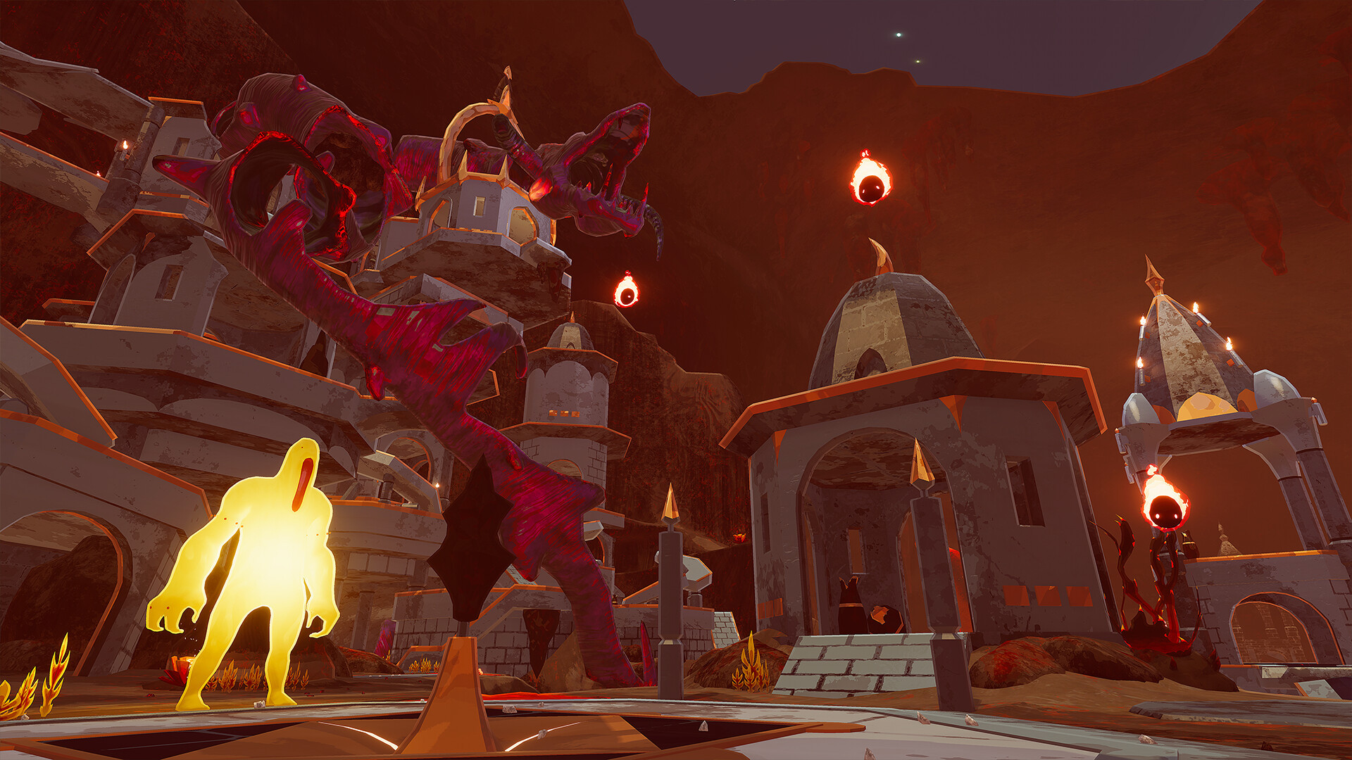 Characters from Risk of Rain 2 engage in combat