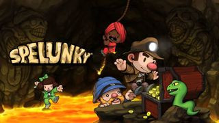 spelunky logo on top of in-game characters
