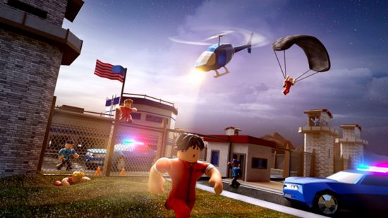 Jailbreak Alt Text: Roblox games - Jailbreak, showing both police officers and criminals in action
