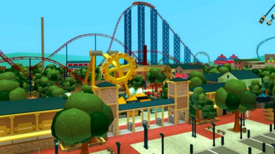 Theme Park Tycoon 2 Alt Text: Roblox games - Theme Park Tycoon 2, showcasing the park-building interface and various attractions
