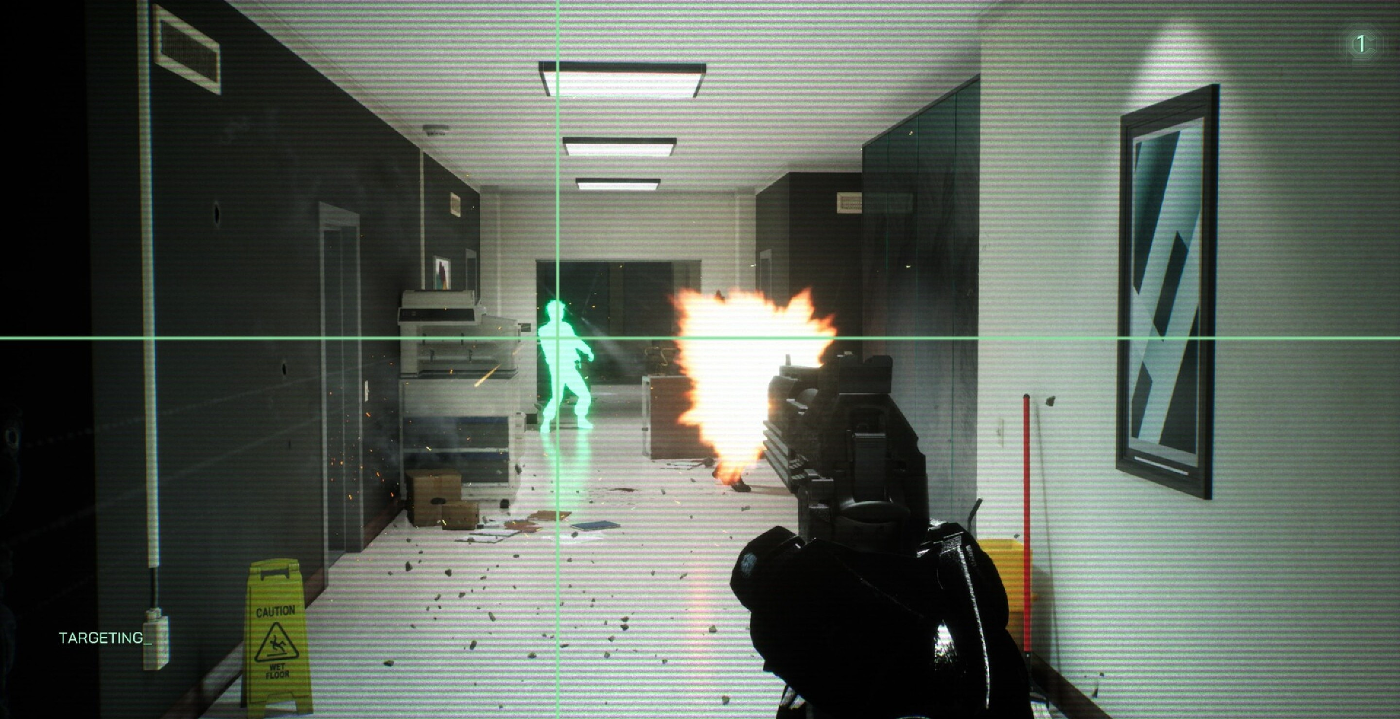 Robocop shooting someone with his signature pistol in Robocop Rogue City