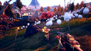 Two players on an Alien planet in the RPG game, The Outer Worlds.