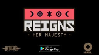 Reigns Her Majesty gameplay featuring decision-making through card swipes and kingdom management