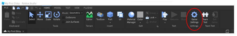Game Settings Menu in Roblox Studio